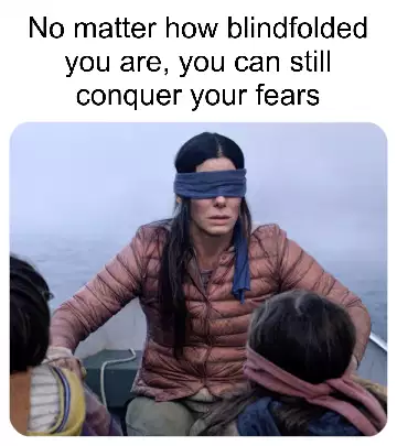 No matter how blindfolded you are, you can still conquer your fears meme