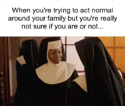 When you're trying to act normal around your family but you're really not sure if you are or not... meme