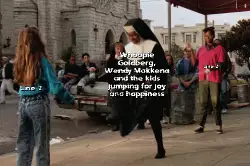 Whoopie Goldberg, Wendy Makkena and the kids jumping for joy and happiness meme