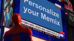 Spider-Man Looks At Sign In Time Square
