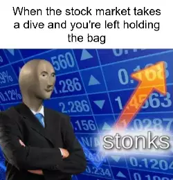 When the stock market takes a dive and you're left holding the bag meme