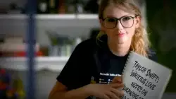 Taylor Swift: Writing love notes on drawing paper and eyeglasses meme