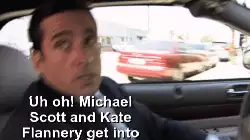 Uh oh! Michael Scott and Kate Flannery get into an accident meme