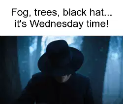Fog, trees, black hat... it's Wednesday time! meme