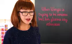 When Wengie is trying to be serious but her glasses say otherwise meme