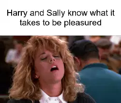 Harry and Sally know what it takes to be pleasured meme