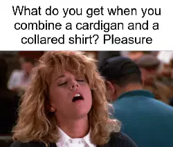 What do you get when you combine a cardigan and a collared shirt? Pleasure meme
