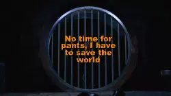 No time for pants, I have to save the world meme