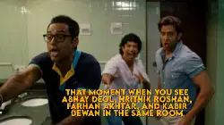 That moment when you see Abhay Deol, Hrithik Roshan, Farhan Akhtar, and Kabir Dewan in the same room meme