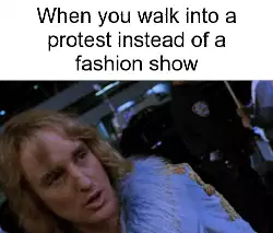 When you walk into a protest instead of a fashion show meme